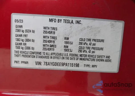 2023 Tesla Model Y Awd/Long Range Dual Motor All-Wheel Drive z USA, uszkodzony, nr VIN 7SAYGDEE9PA115198